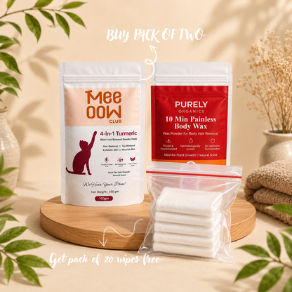 Meeoow Hair Removal Wax Powder Pack of 2 (Get Free Wipes)